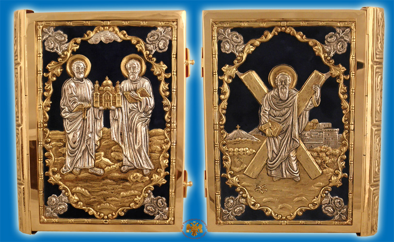 Holy Apostle Book Cover Sculptured With Blue Velvet